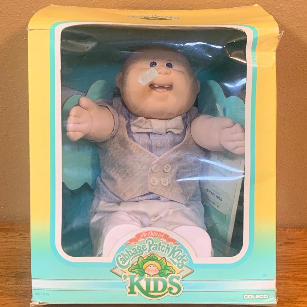 Vintage Cabbage Patch Kids Doll Hm19 Bald Boy In Box Baldie EDWARD HUGO